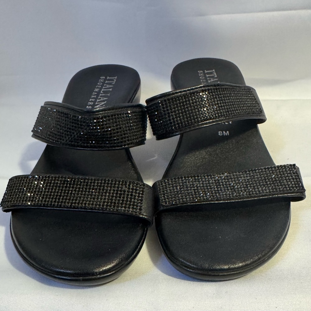 Italian Shoemakers Black Rhinestone Sandals Made In Italy 🇮🇹